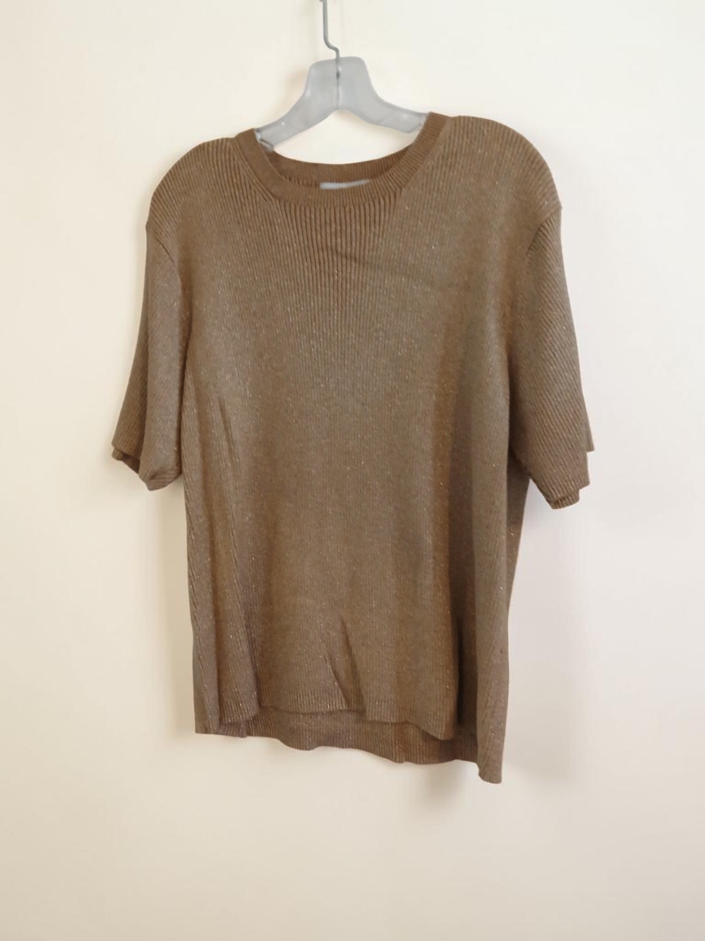 Vintage Real Clothes Womens Sparkle Metalic Brown Short-Sleeve Knit Sweater